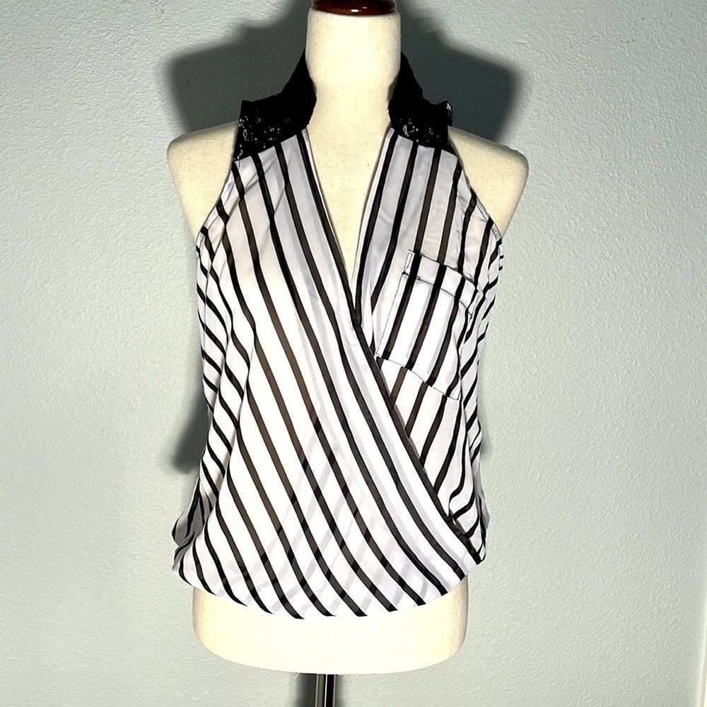 Heartsoul Black/White Striped Sheer/Lace Top